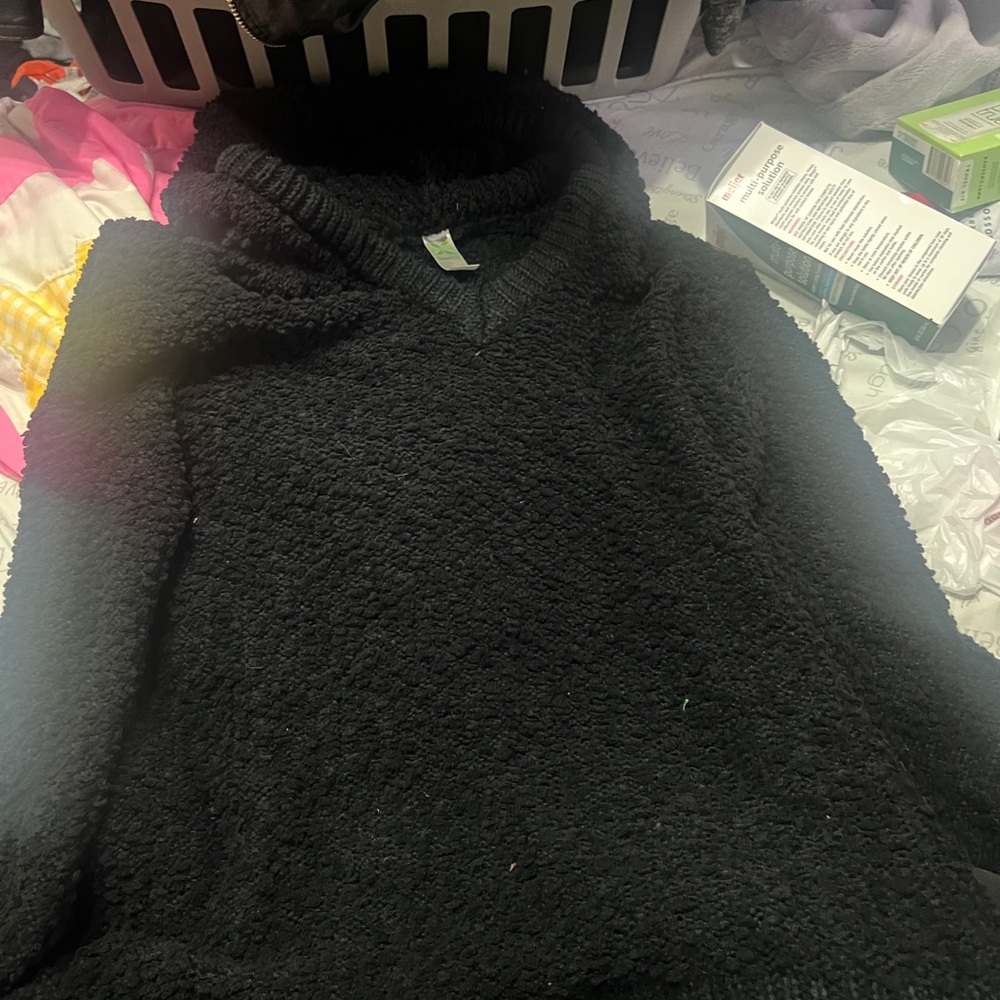 Green Tea Black Popcorn Knit Hooded Sweatshirt Size Medium